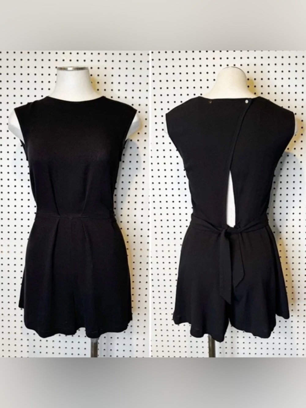 Zara Black Sleeveless Romper with Back Keyhole and Tie